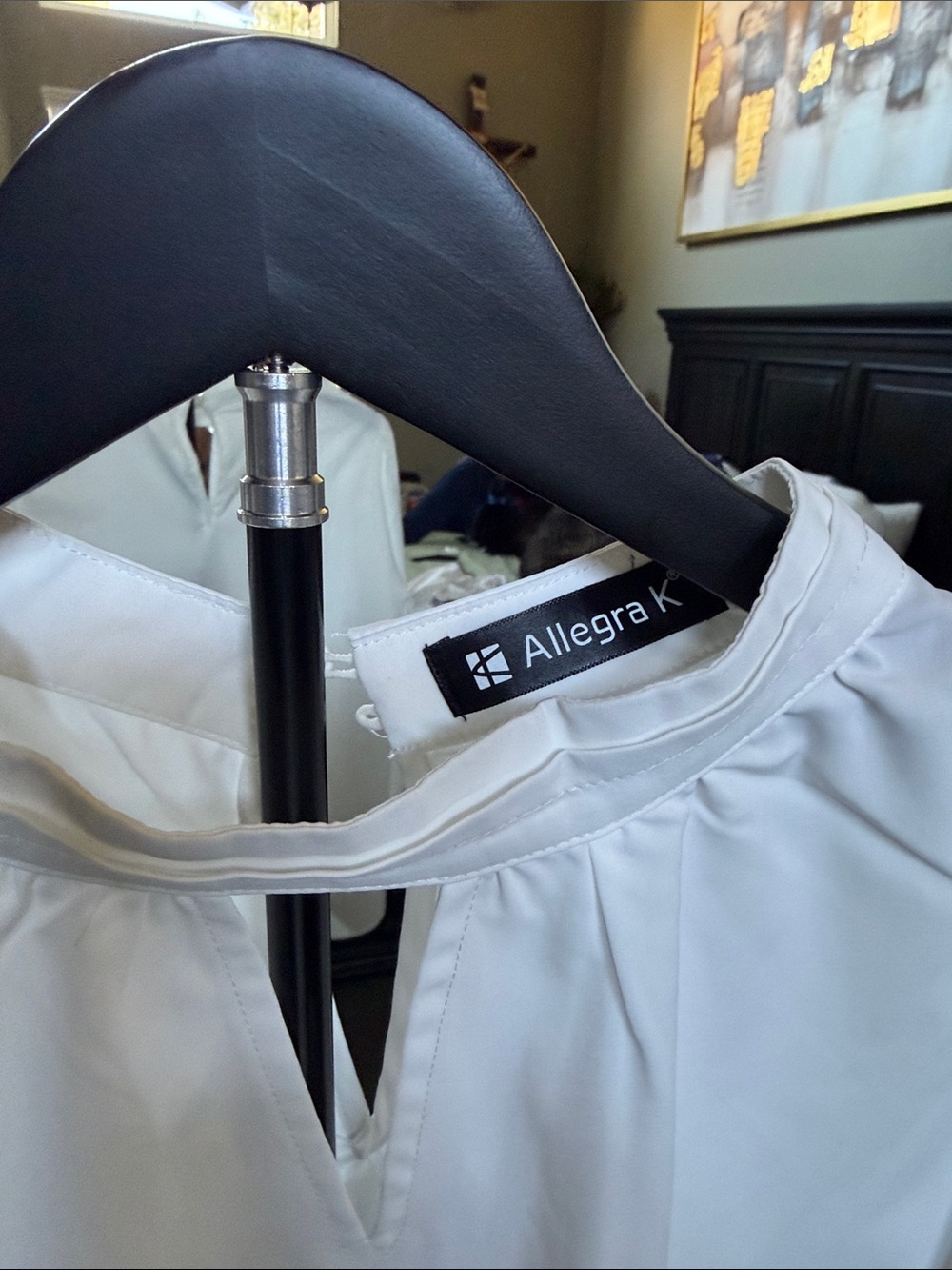 Allegra K White Gathered Keyhole Neck Blouse